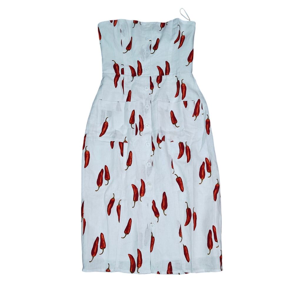 Reformation Prescott Linen Dress Red Chili Pepper Strapless Womens Size 2